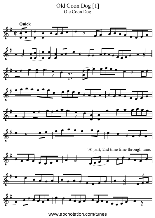 Old Coon Dog [1] - staff notation