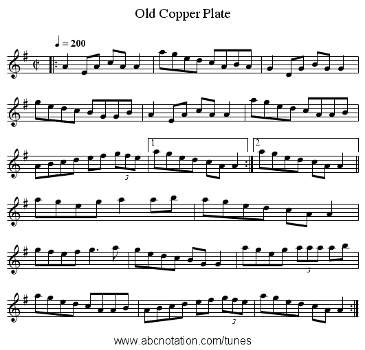 Old Copper Plate - staff notation