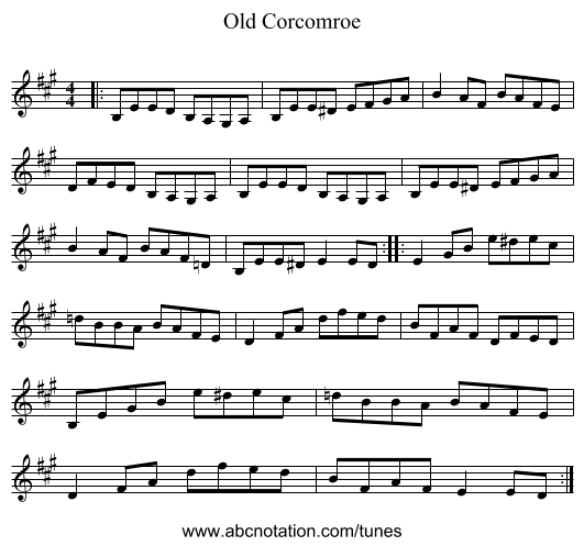 Old Corcomroe - staff notation