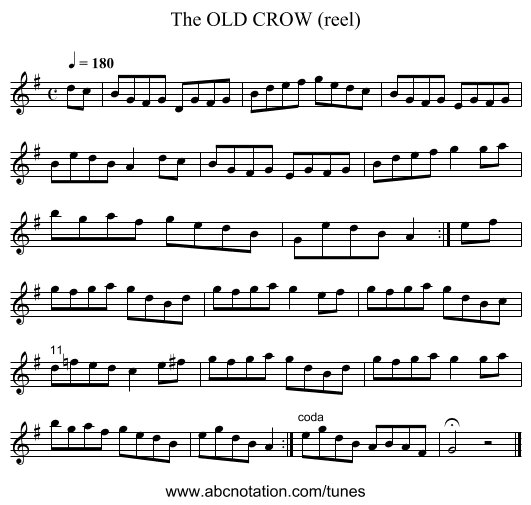 OLD CROW (reel), The - staff notation