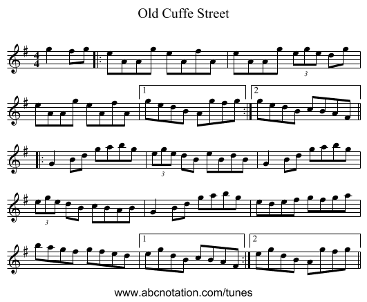 Old Cuffe Street - staff notation