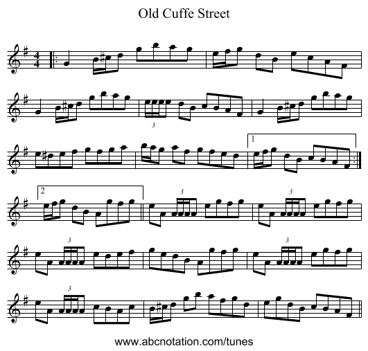 Old Cuffe Street - staff notation