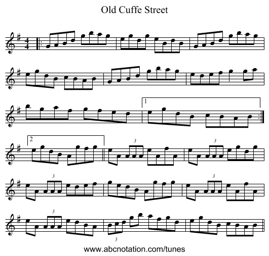 Old Cuffe Street - staff notation