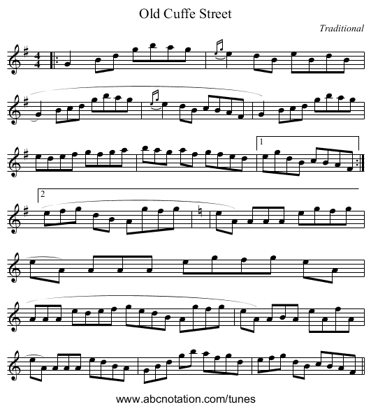 Old Cuffe Street - staff notation
