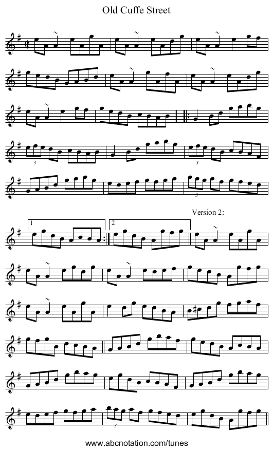 Old Cuffe Street - staff notation