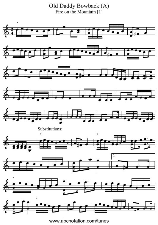 Old Daddy Bowback (A) - staff notation