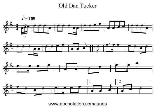 Old Dan Tucker - staff notation