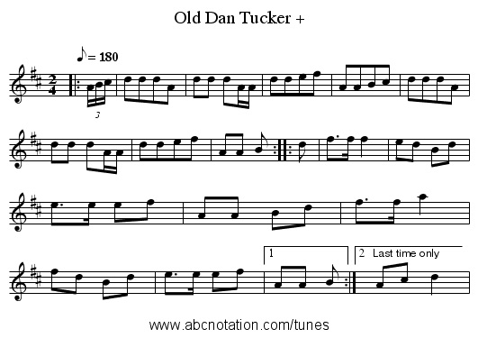 Old Dan Tucker + - staff notation