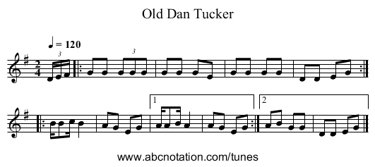 Old Dan Tucker - staff notation