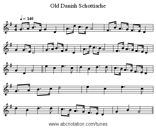 Old Danish Schottische - staff notation