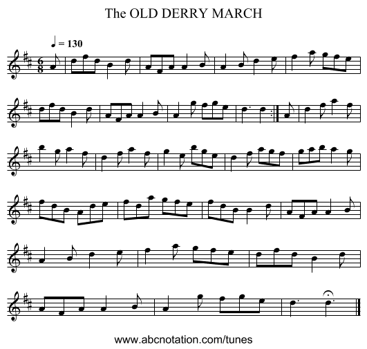 OLD DERRY MARCH, The - staff notation