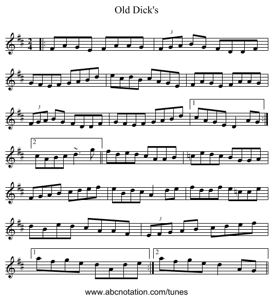 Old Dick's - staff notation