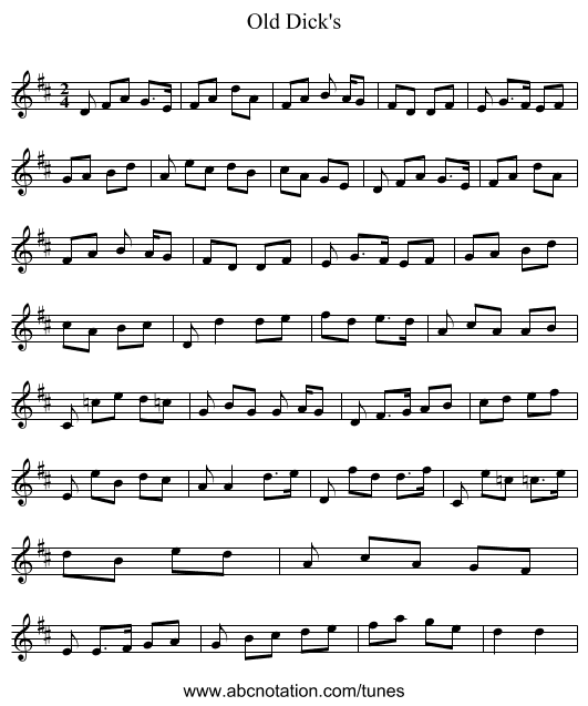 Old Dick's - staff notation