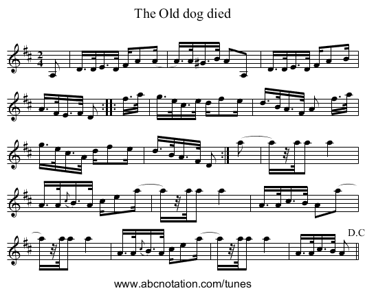 Old dog died, The - staff notation
