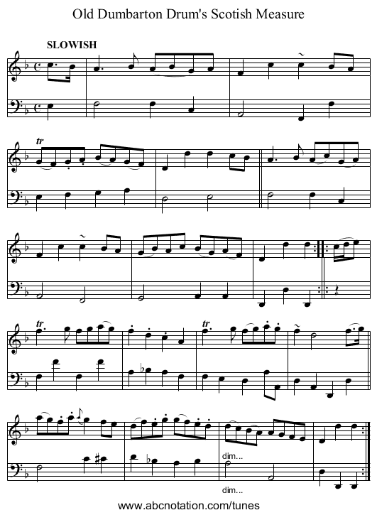 Old Dumbarton Drum's Scotish Measure - staff notation