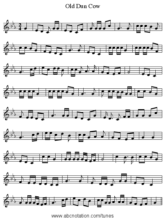Old Dun Cow - staff notation