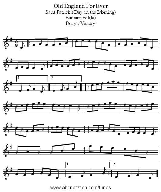 Old England For Ever - staff notation