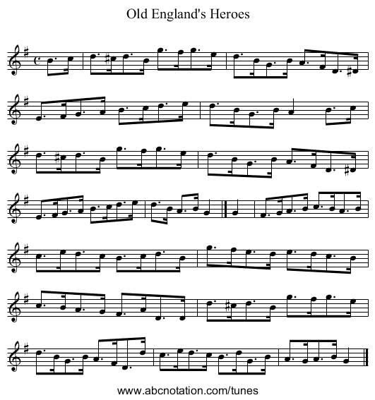 Old England's Heroes - staff notation