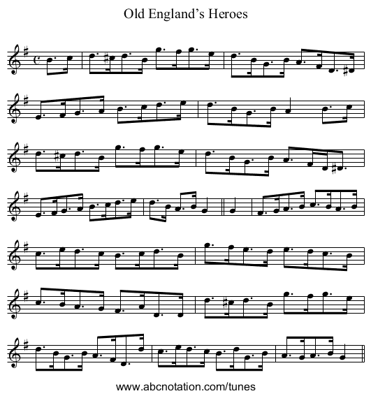 Old England’s Heroes - staff notation