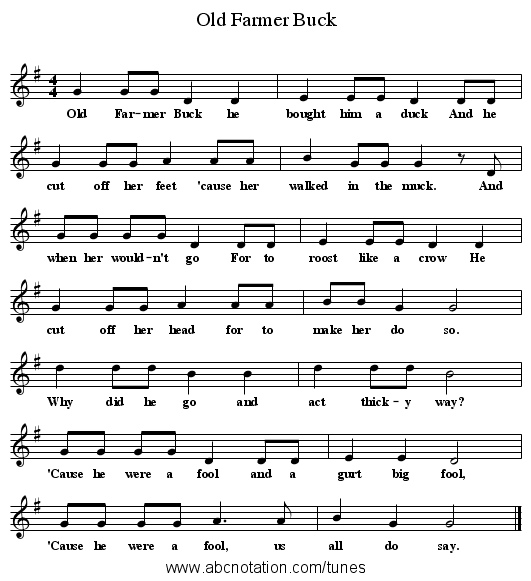 Old Farmer Buck - staff notation