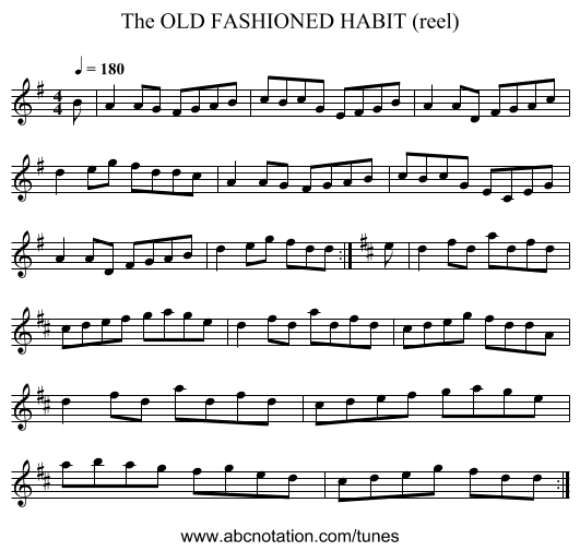OLD FASHIONED HABIT (reel), The - staff notation