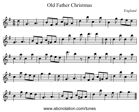 Old Father Christmas - staff notation