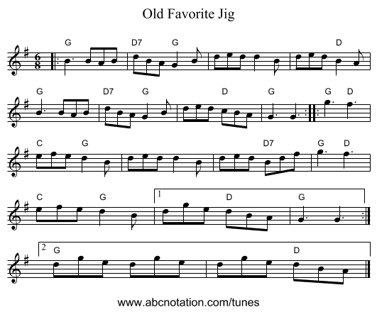 Old Favorite Jig - staff notation