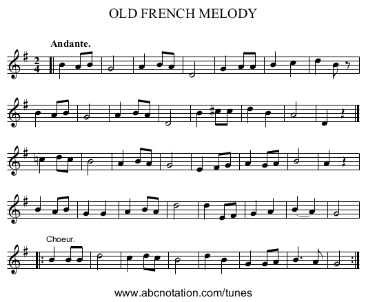 OLD FRENCH MELODY - staff notation