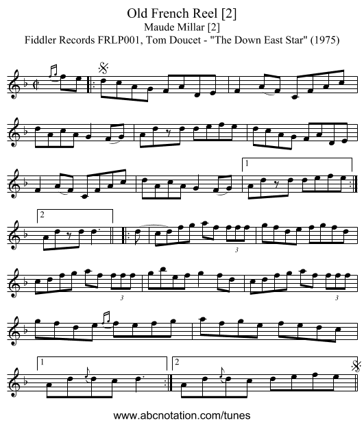 Old French Reel [2] - staff notation