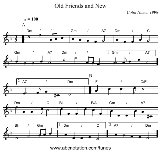 Old Friends and New - staff notation