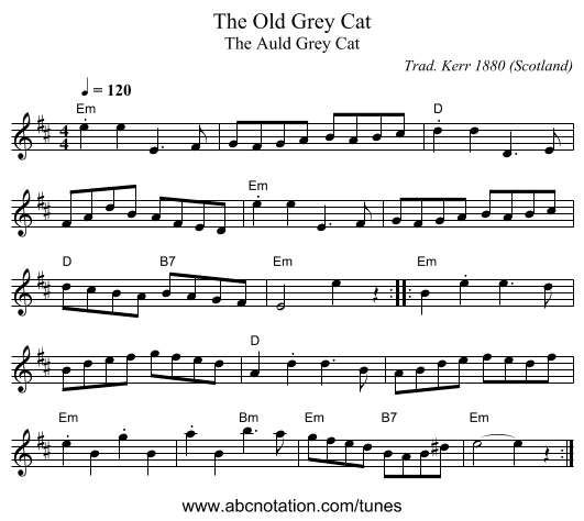 Old Grey Cat, The - staff notation