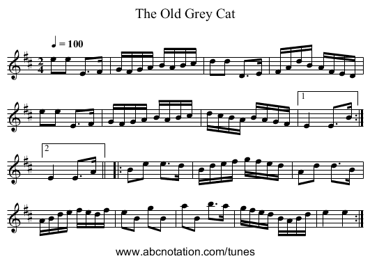 Old Grey Cat, The - staff notation