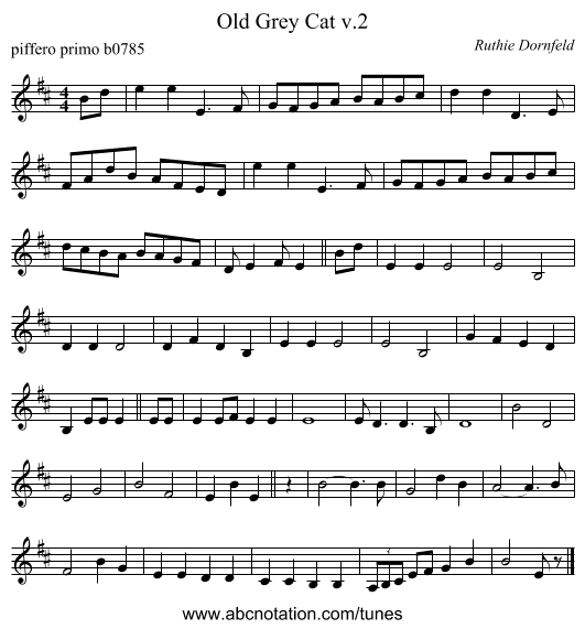 Old Grey Cat v.2 - staff notation