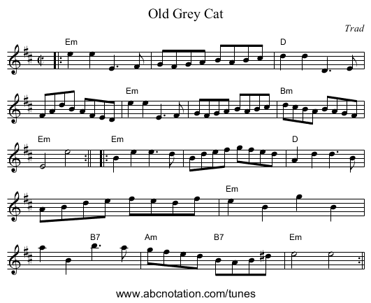 Old Grey Cat - staff notation