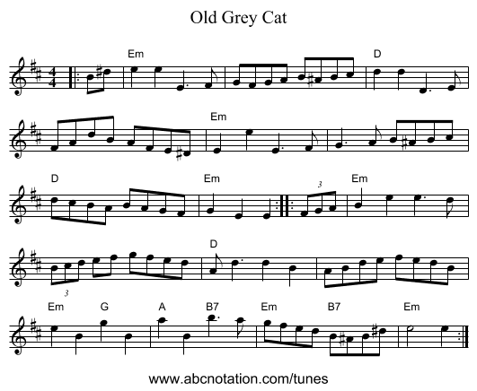 Old Grey Cat - staff notation