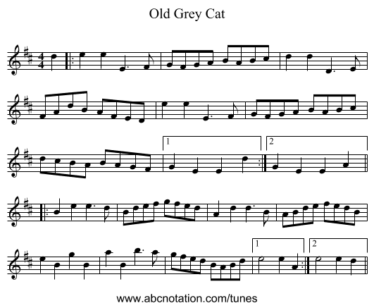 Old Grey Cat - staff notation
