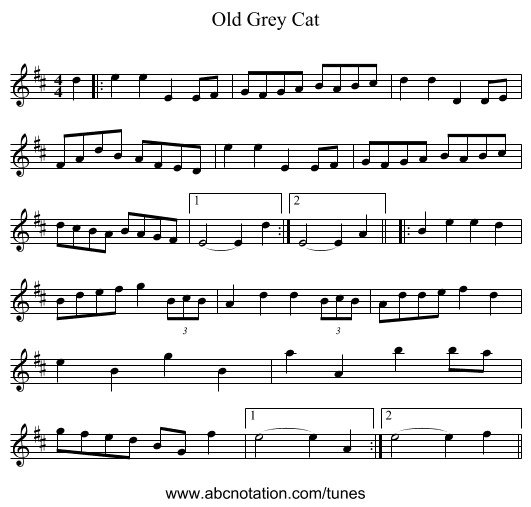 Old Grey Cat - staff notation