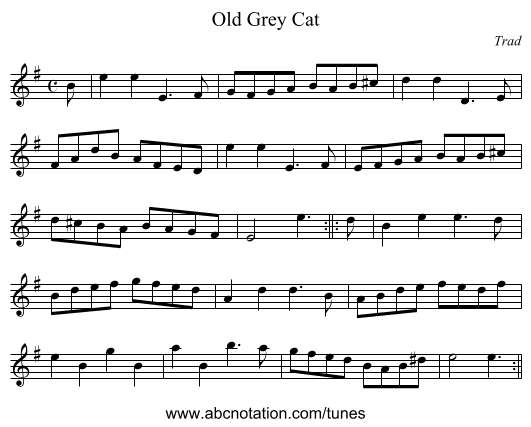 Old Grey Cat - staff notation