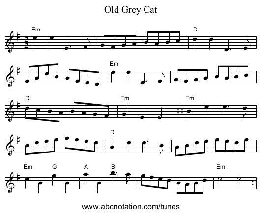 Old Grey Cat - staff notation