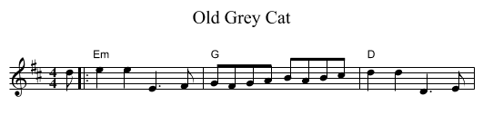 Old Grey Cat - staff notation