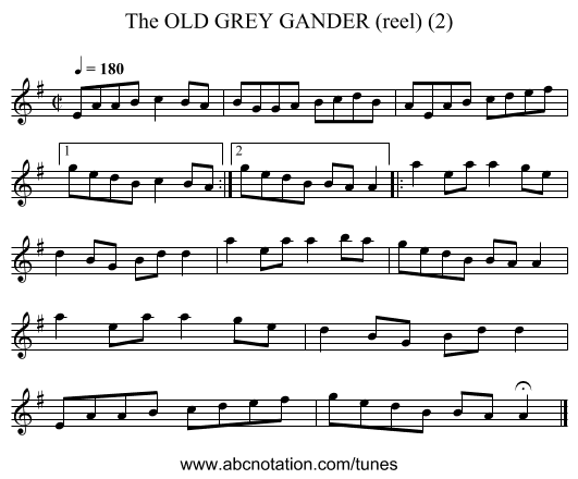 OLD GREY GANDER (reel) (2), The - staff notation