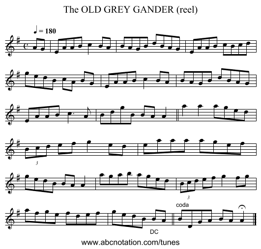 OLD GREY GANDER (reel), The - staff notation