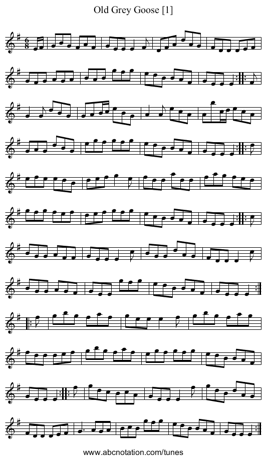 Old Grey Goose [1] - staff notation