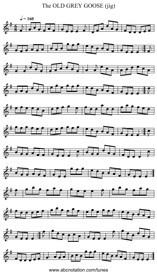 OLD GREY GOOSE (jig), The - staff notation