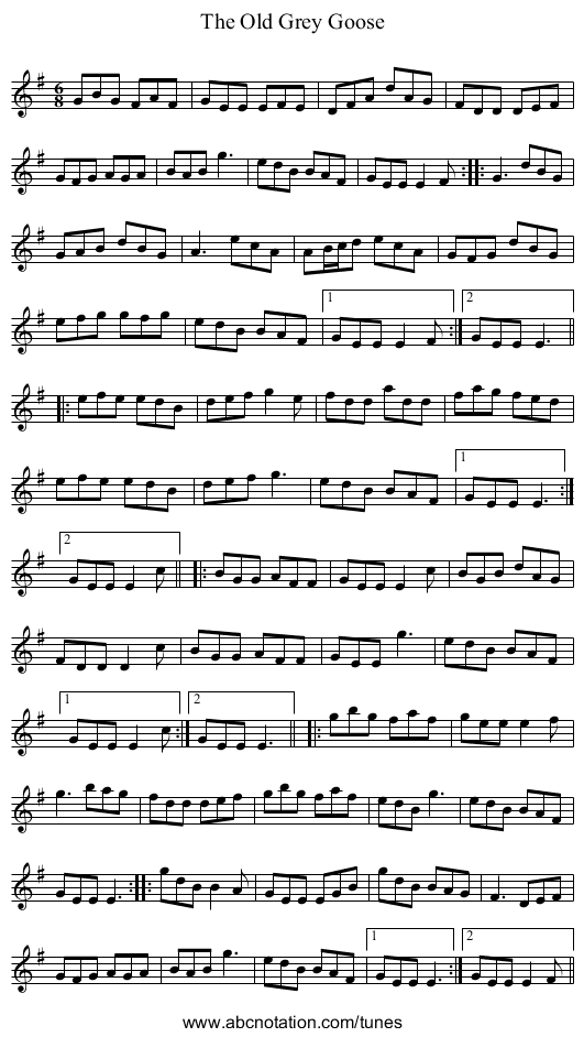 Old Grey Goose, The - staff notation