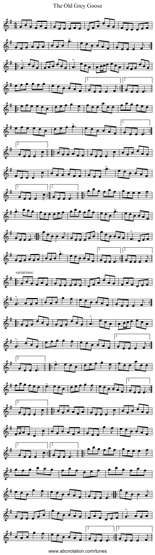 Old Grey Goose, The - staff notation