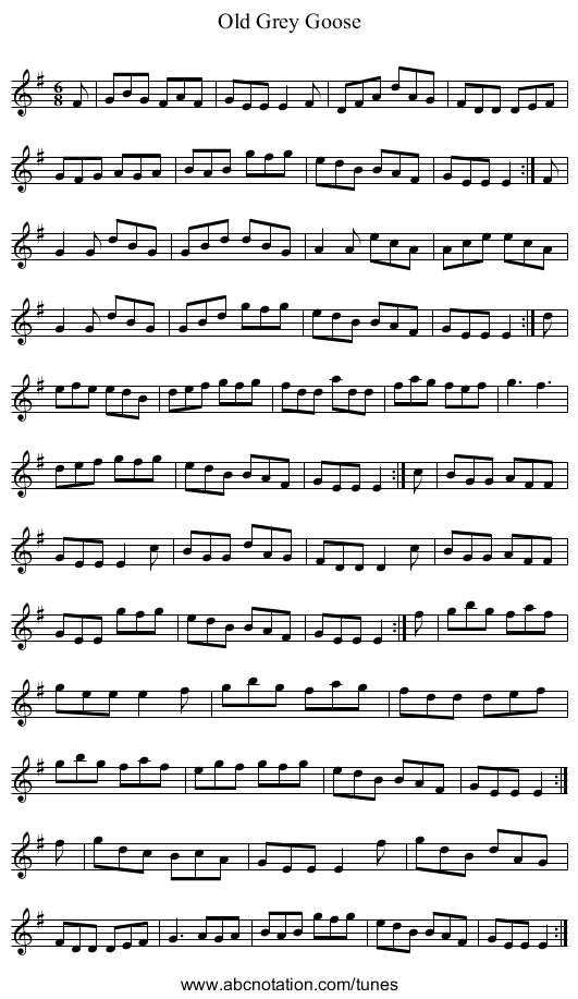 Old Grey Goose - staff notation