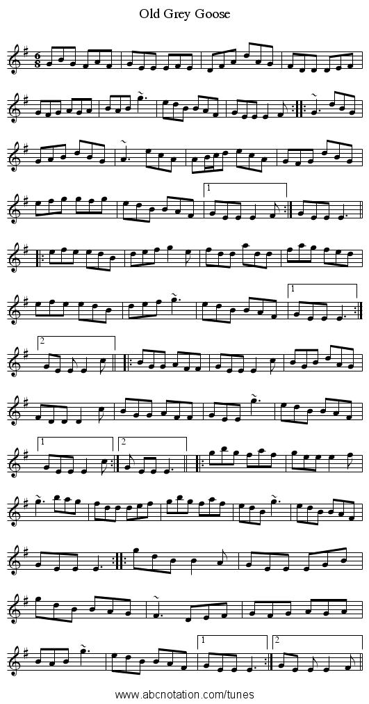 Old Grey Goose - staff notation