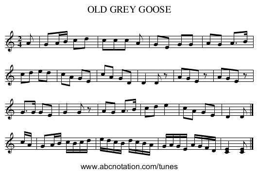 OLD GREY GOOSE - staff notation