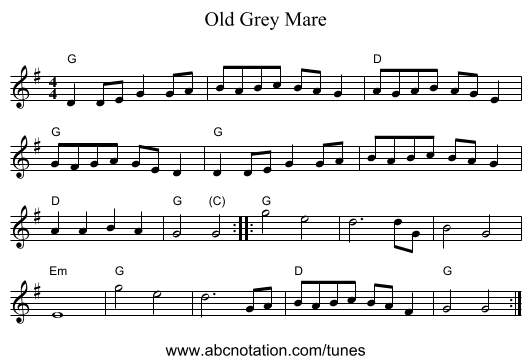 Old Grey Mare - staff notation